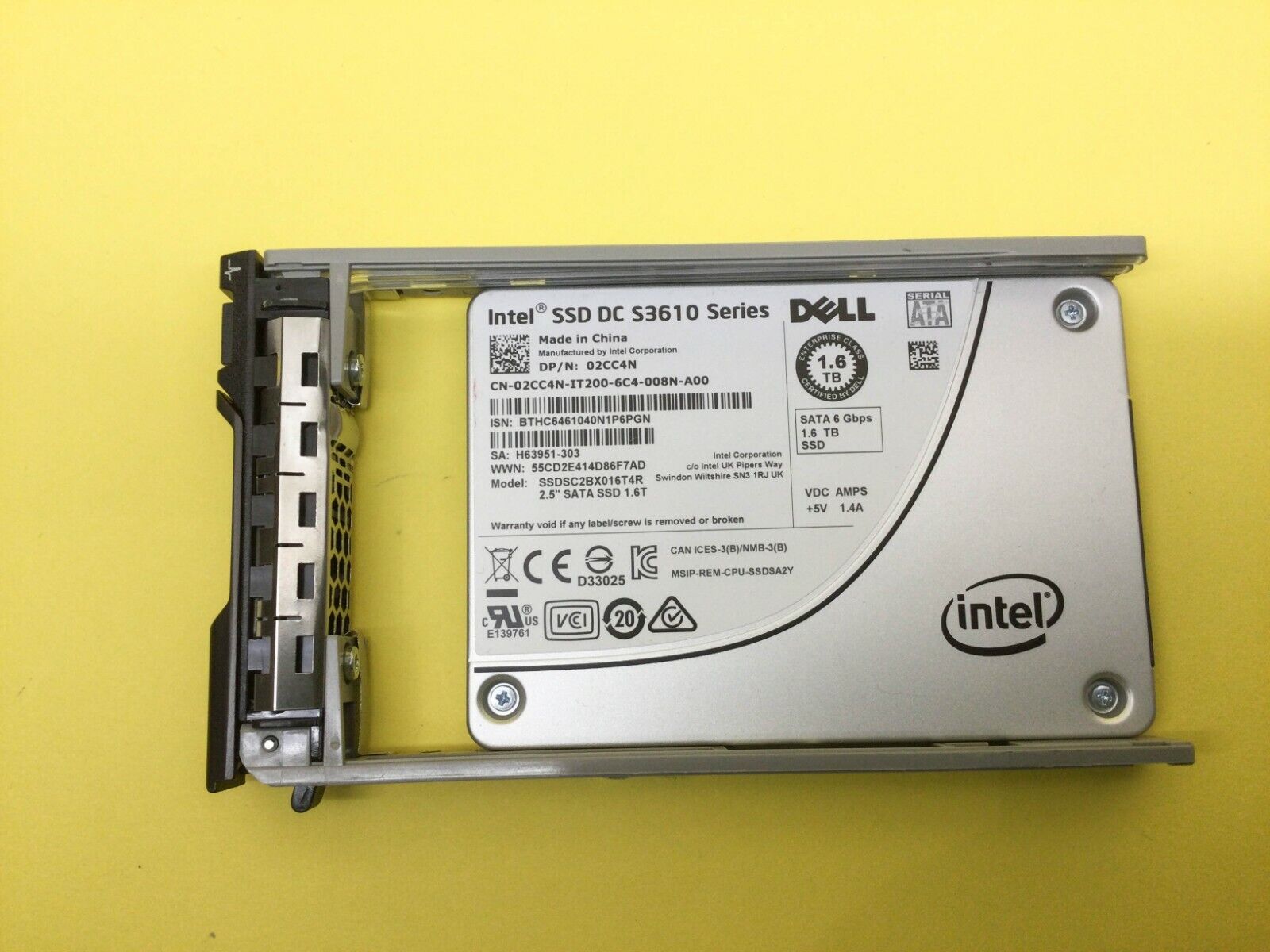 Dell 2CC4N INTEL DC S3610 1.6TB SATA 6Gb/s 2.5in SSD SSDSC2BX016T4R 02CC4N