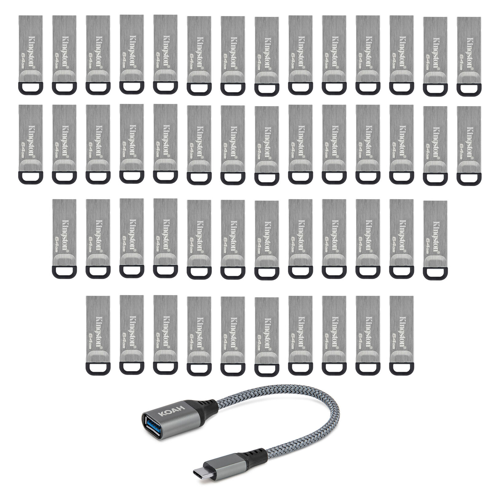 Kingston 64GB DataTraveler Kyson Flash Drive 50 pack with USB to USBC Adapter