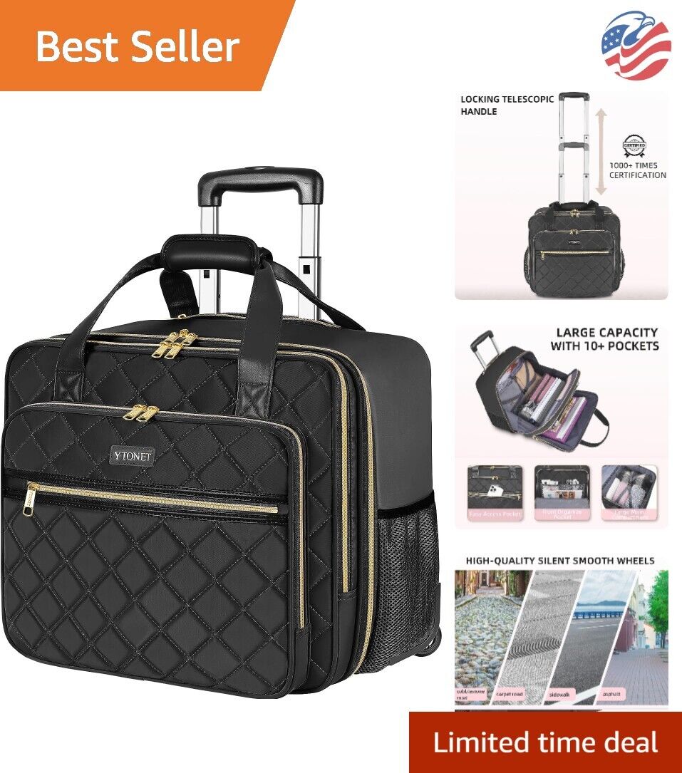 Durable Rolling Laptop Bag with Wheels - Versatile Travel Business Case - Black