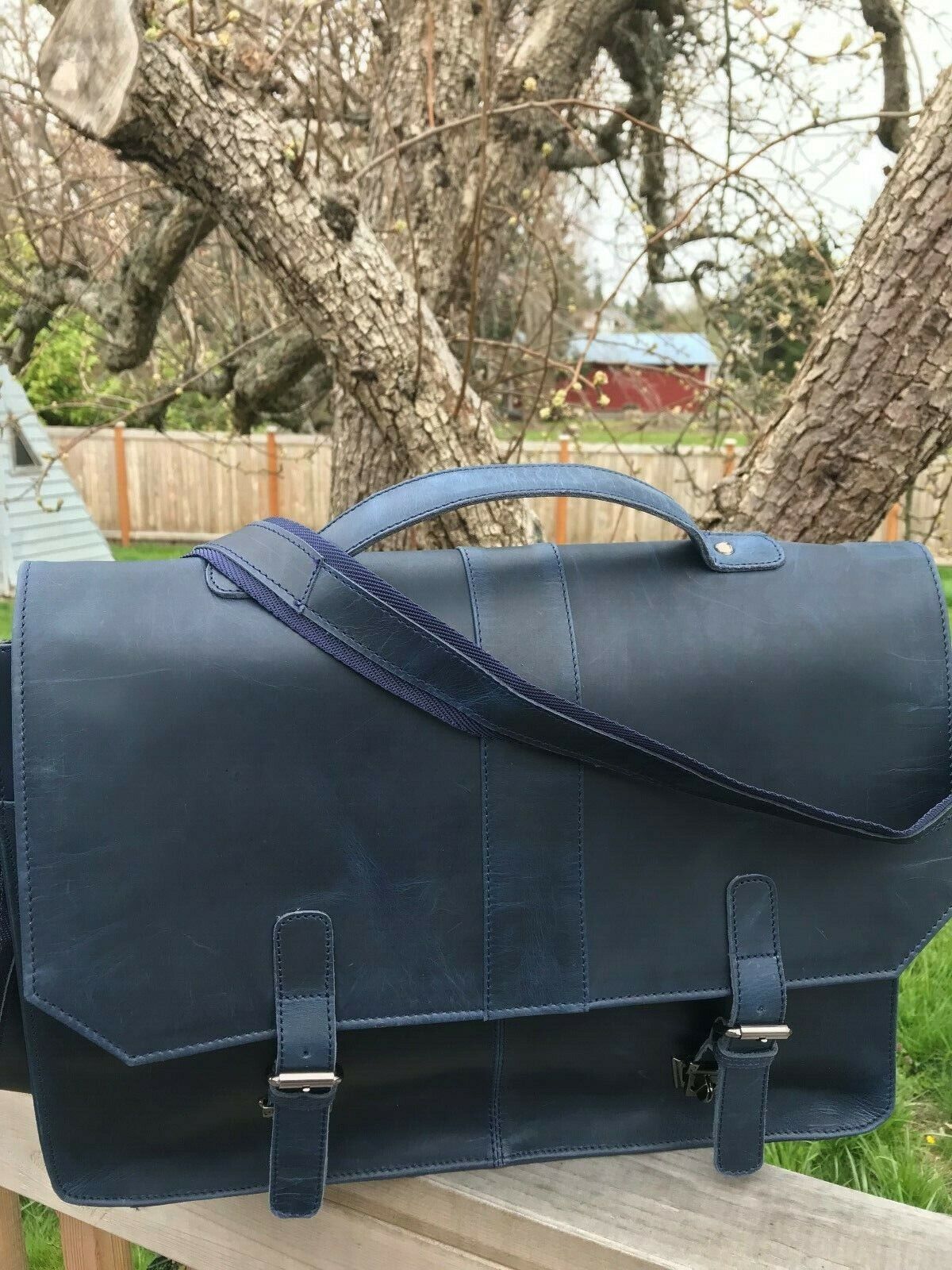 Special Edition Dark Navy Blue, Buffalo Leather Messenger Bag/Briefcase 18x13x4 