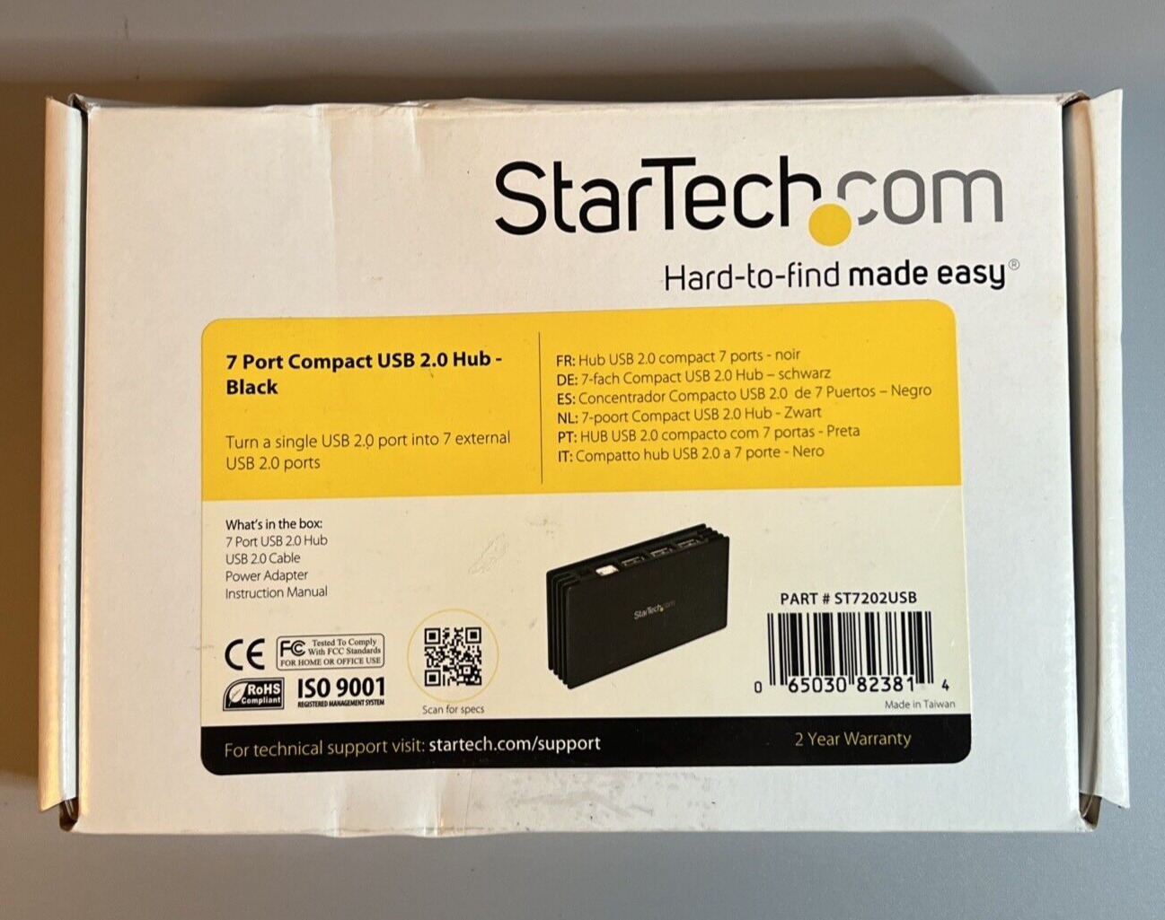 NEW - StarTech.com ST7202USB 7 Port Compact Black USB 2.0 Hub  Star Tech