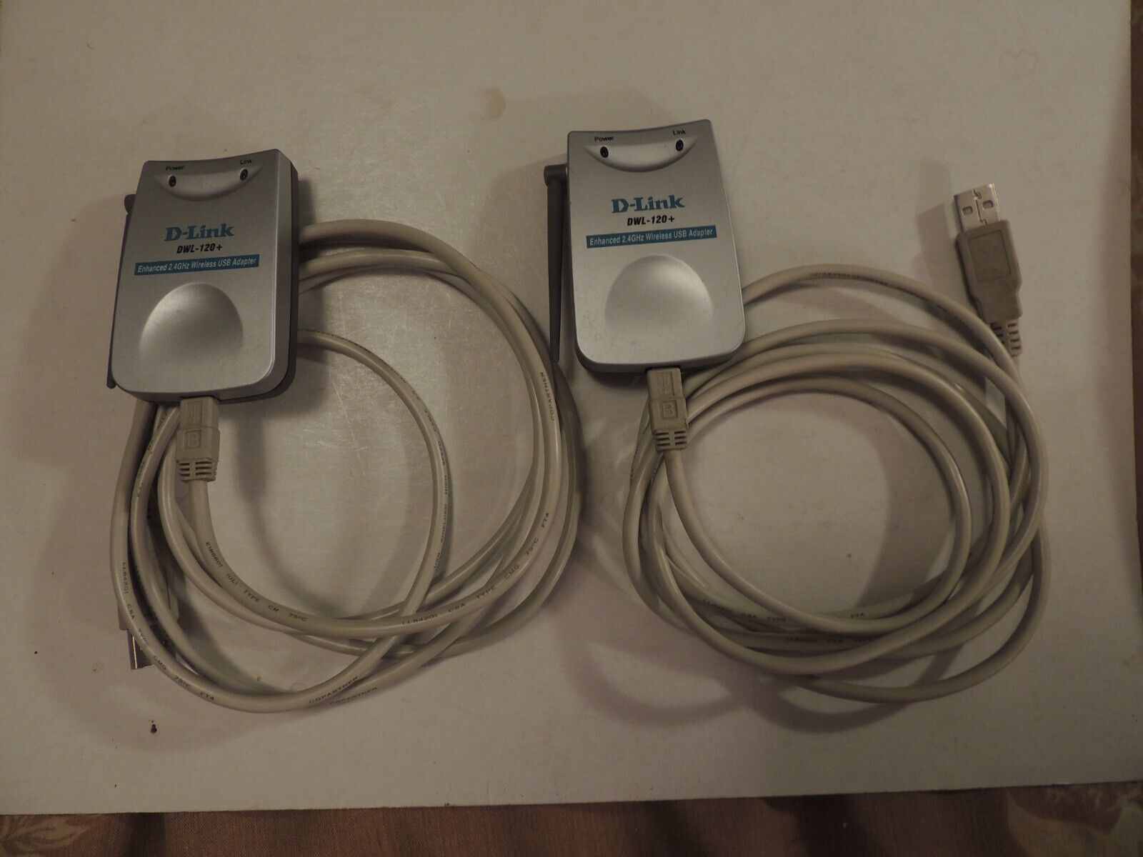 Lot of 2: D-Link Model: DWL-120+  2.4GHz Enhanced Wireless USB Adapter and Cable