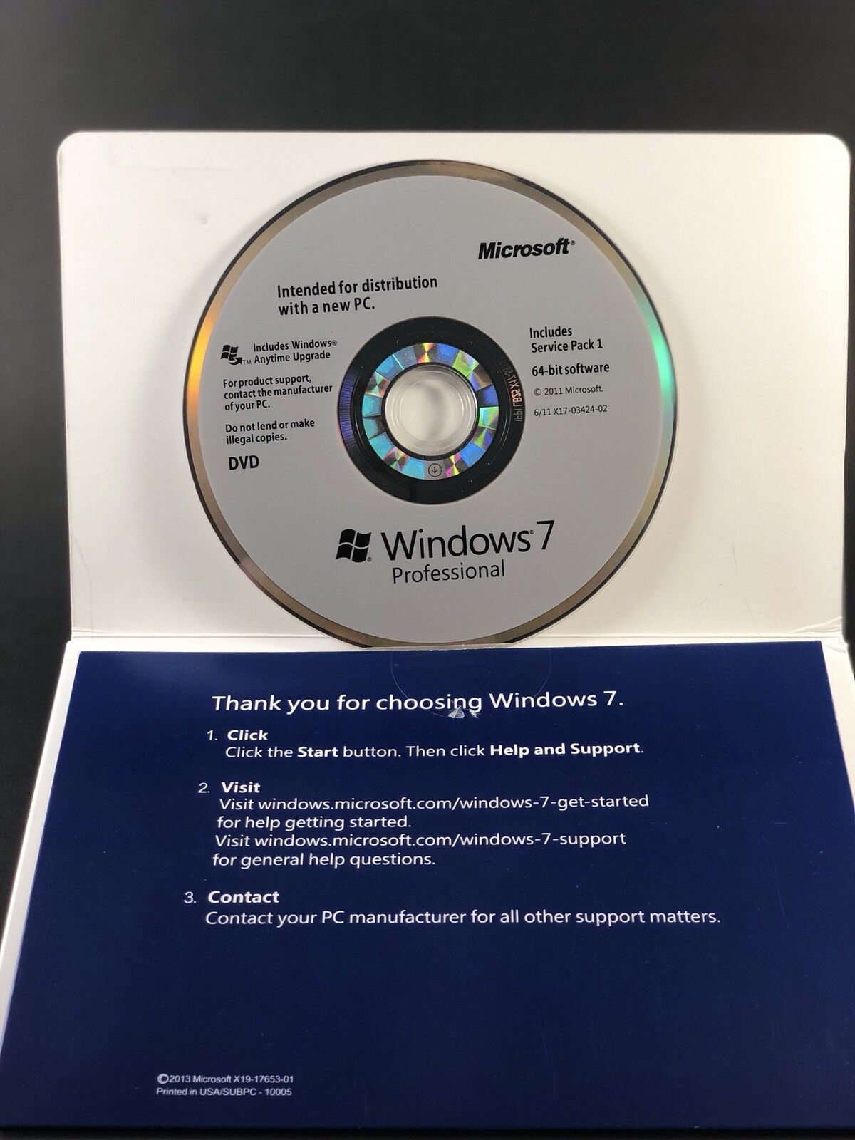 Microsoft Windows 7 Professional 64 Bit SP1 Full Version New [Sealed]