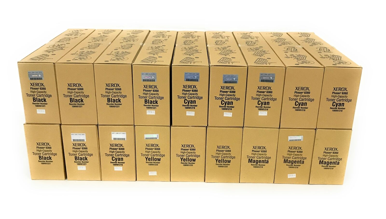 Lot of 18 NEW Xerox Phaser 6360 High-Capacity Toner Cartridges YMCK