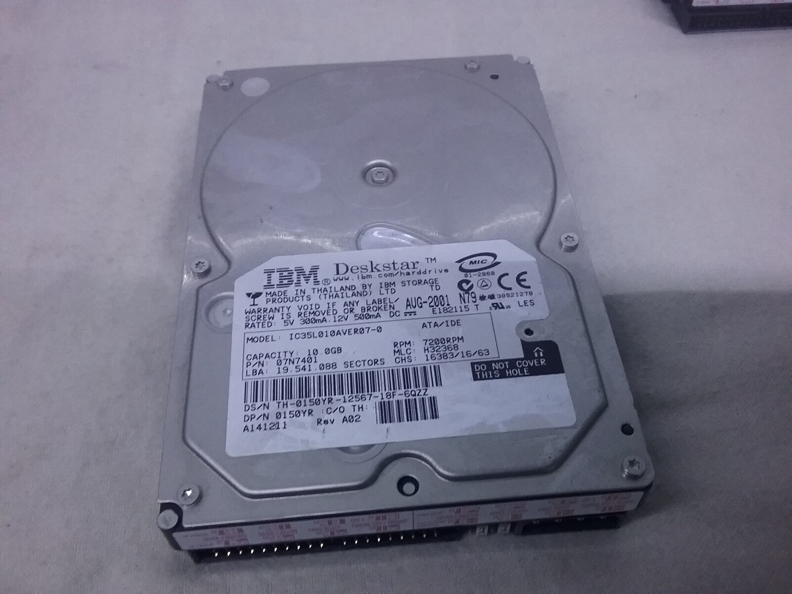Vintage Genuine IBM 2001 Hard Disc Drive ATA IDE 10GB Capacity P/N:07N7401
