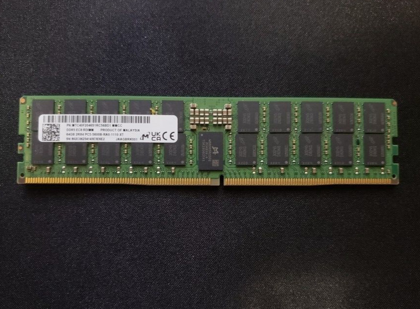 Micron 64GB DDR5 PC5-5600B PC5-44800 RDIMM 2Rx4 EC8 ECC REG MTC40F2046S1RC56B