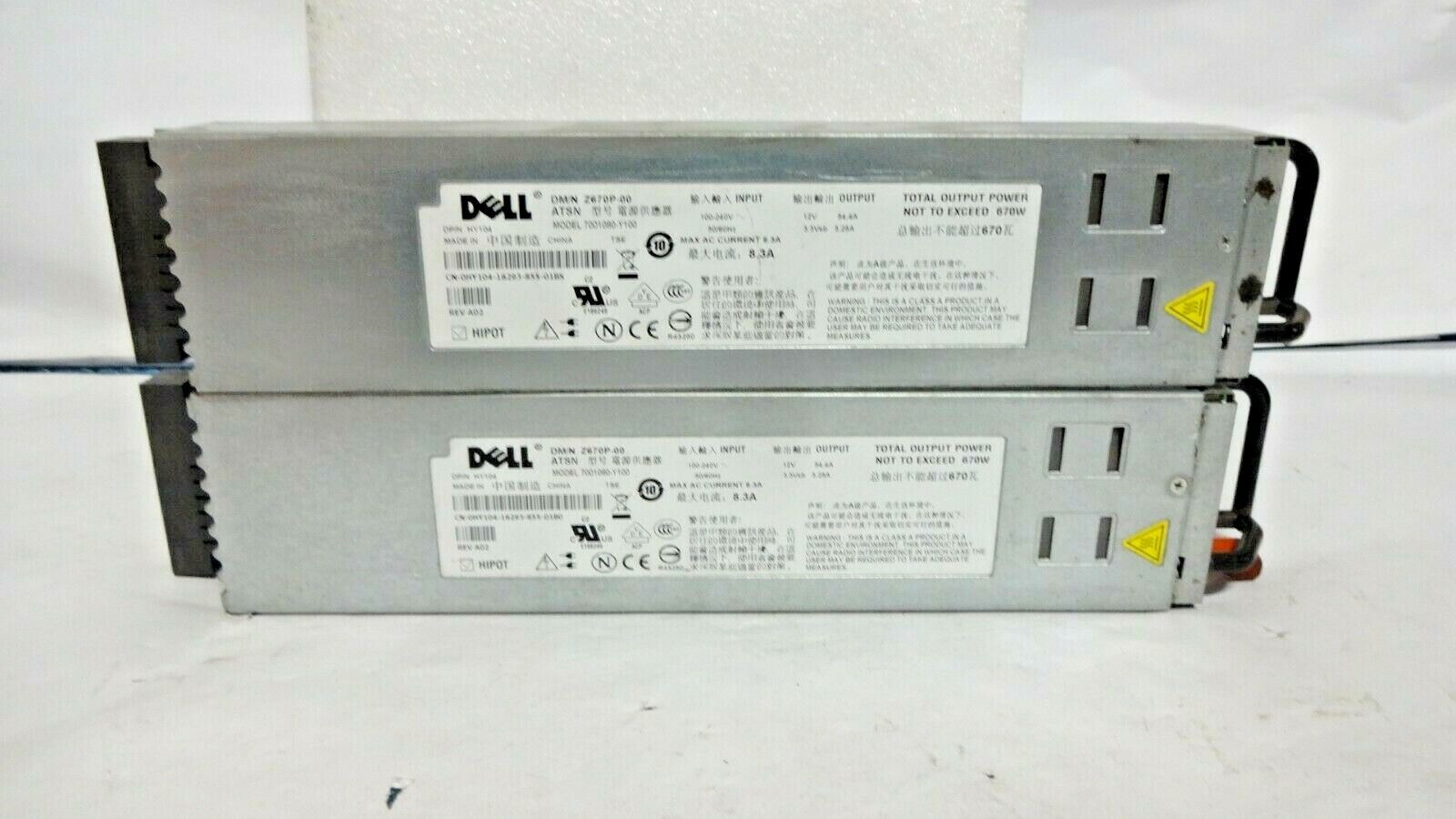 Lot of 2 Dell HY104 PowerEdge 1950 670W Power Supply Z670P-00 0HY104 