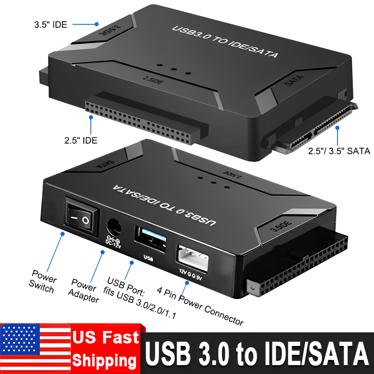 For Ultra Recovery Converter USB 3.0 To SATA/IDE Hard-drive Disk Adapter US Plug
