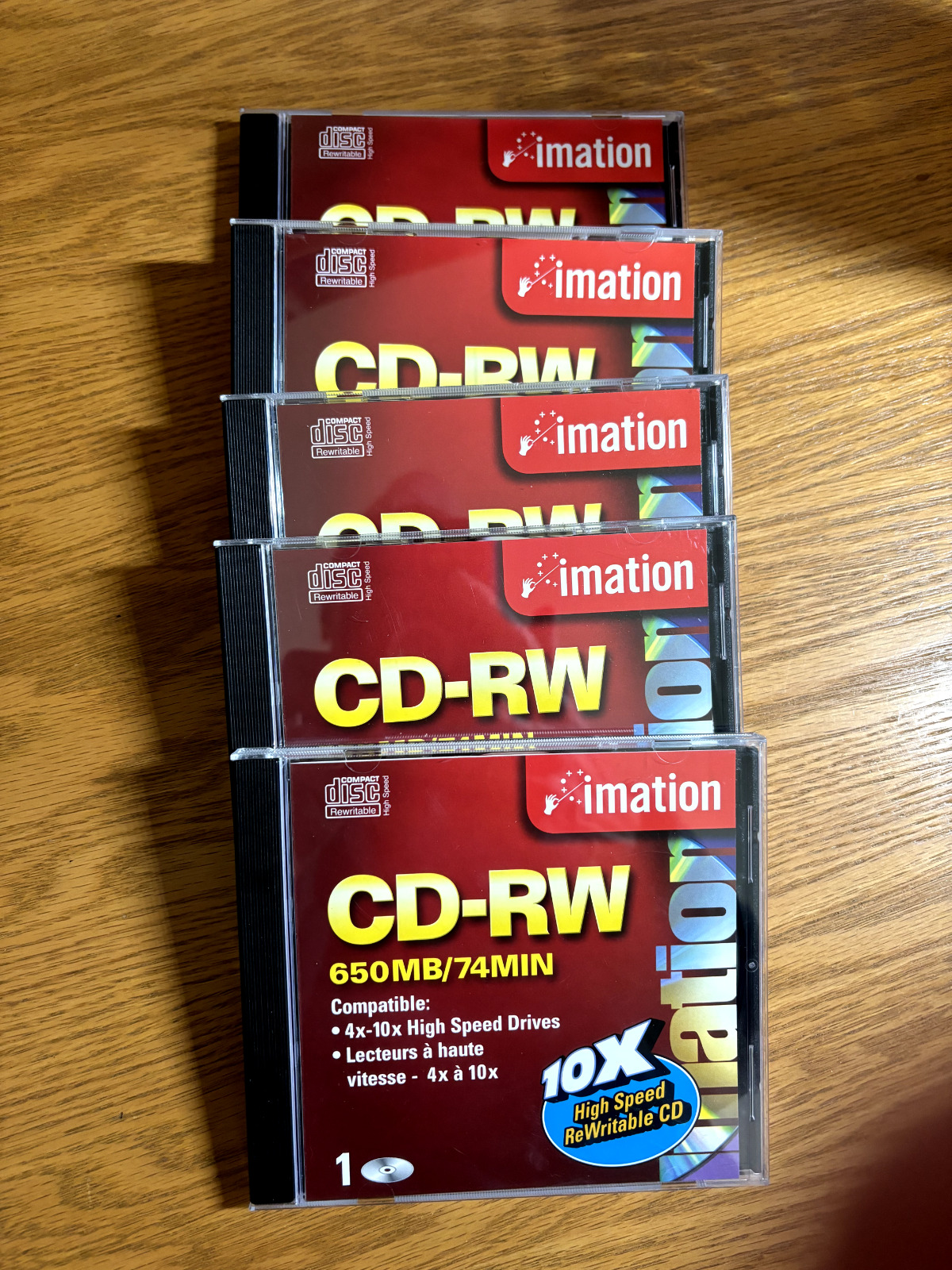Lot of 5 Imation CD-RW Blank 74 Min 650MB  10X w/ Individual Jewel Case-NEW