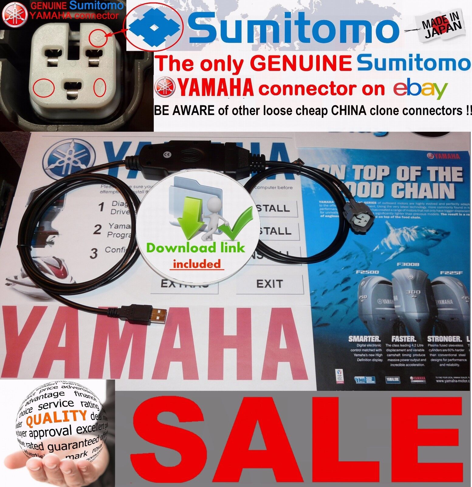 Yamaha Outboard / Jet Boat / WaveRunner YDS Diagnostic cable set (Plug&play)