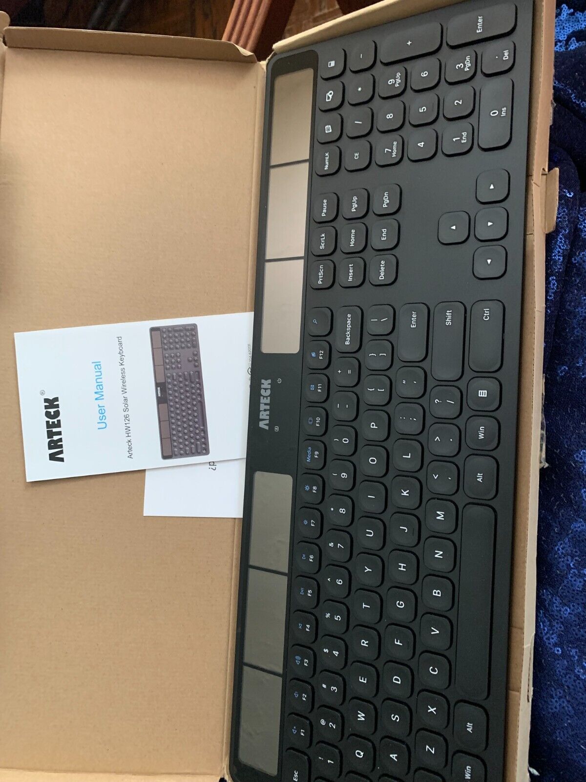 Arteck Wireless Solar Keyboard Full Size Solar Recharging Keyboard for Comput...