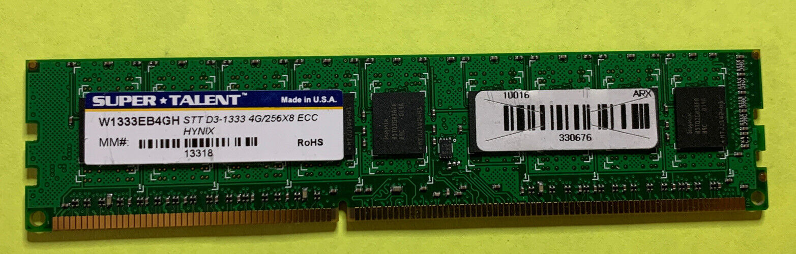 SUPER TALENT DDR3-1333 4GB/256X8 ECC MEMORY CL9 W1333EB4GH Server RAM FastShip