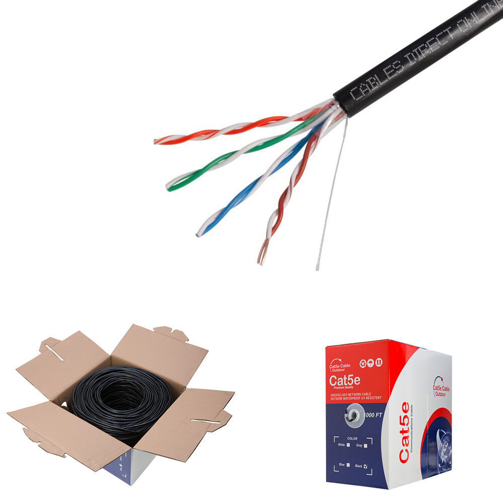 Cat5e 1000ft Outdoor Direct Burial Network Cable, Cat5 24AWG Ethernet Bulk NEW