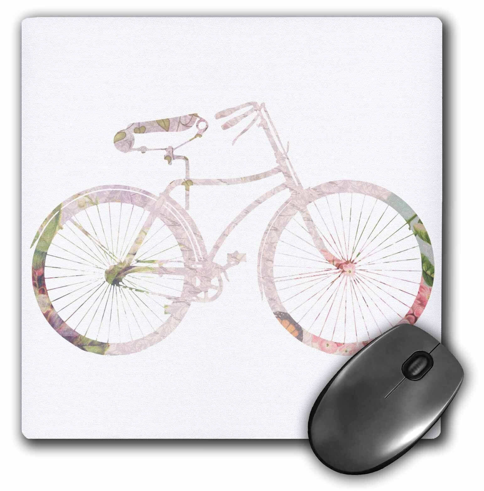 3dRose Pink girly bicycle design - floral shabby chic bike on white - stylish pa