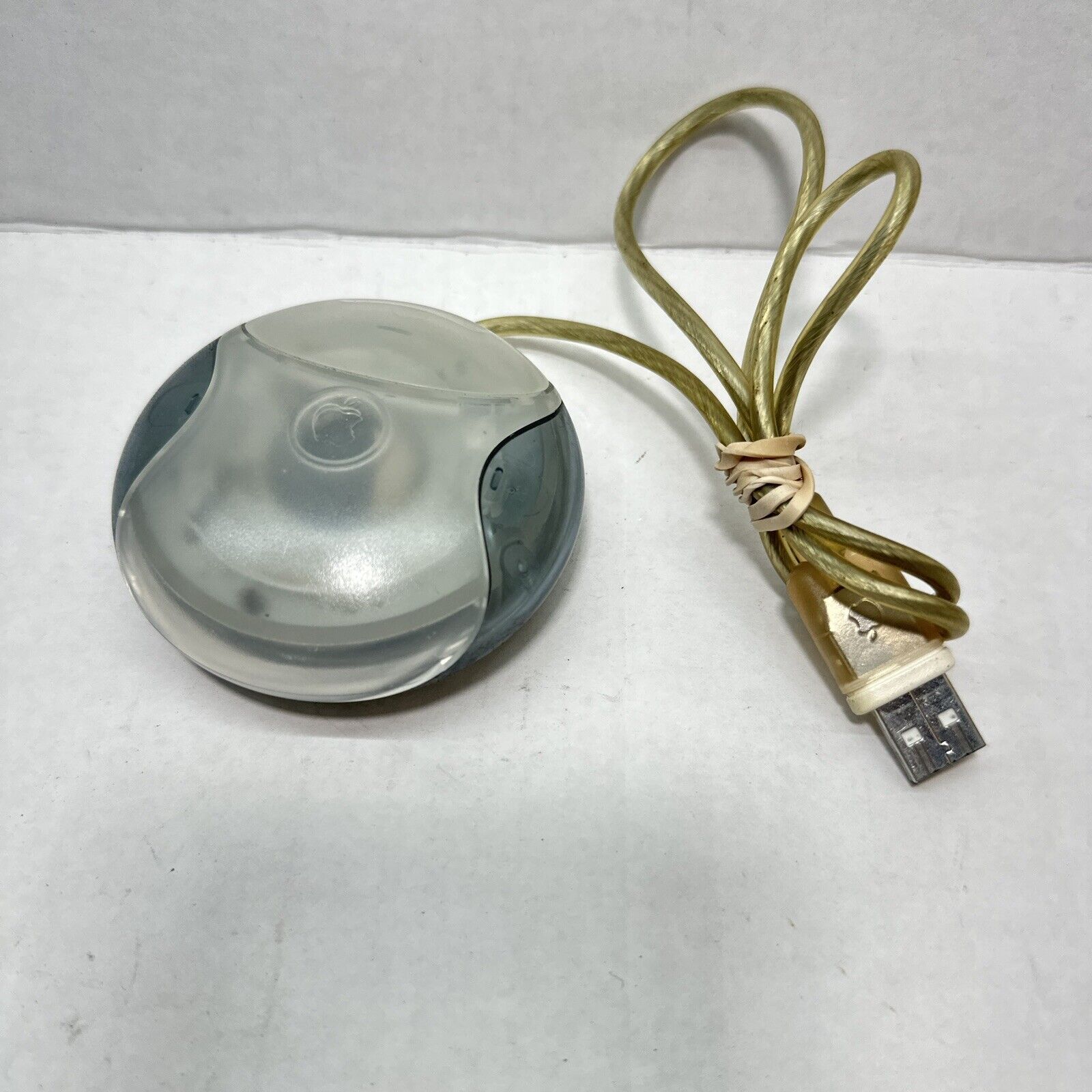 Vintage Apple M4848 Blue/Teal iMac Hockey Puck USB Wired Mouse - Works