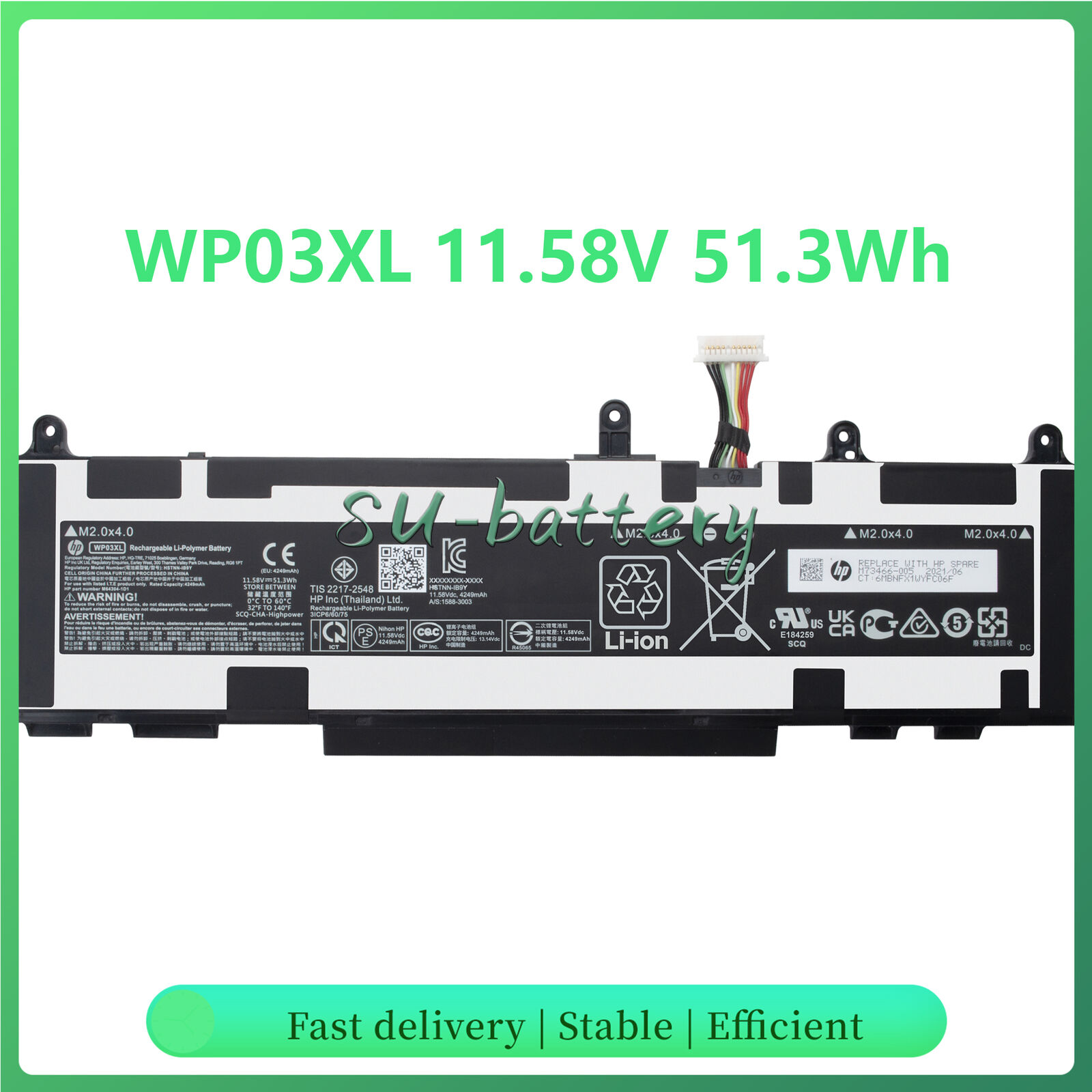 WP03XL Battery for HP Split X2 13-M000 Elitebook 830 840 845 860 G9 HSTNN-LB9C