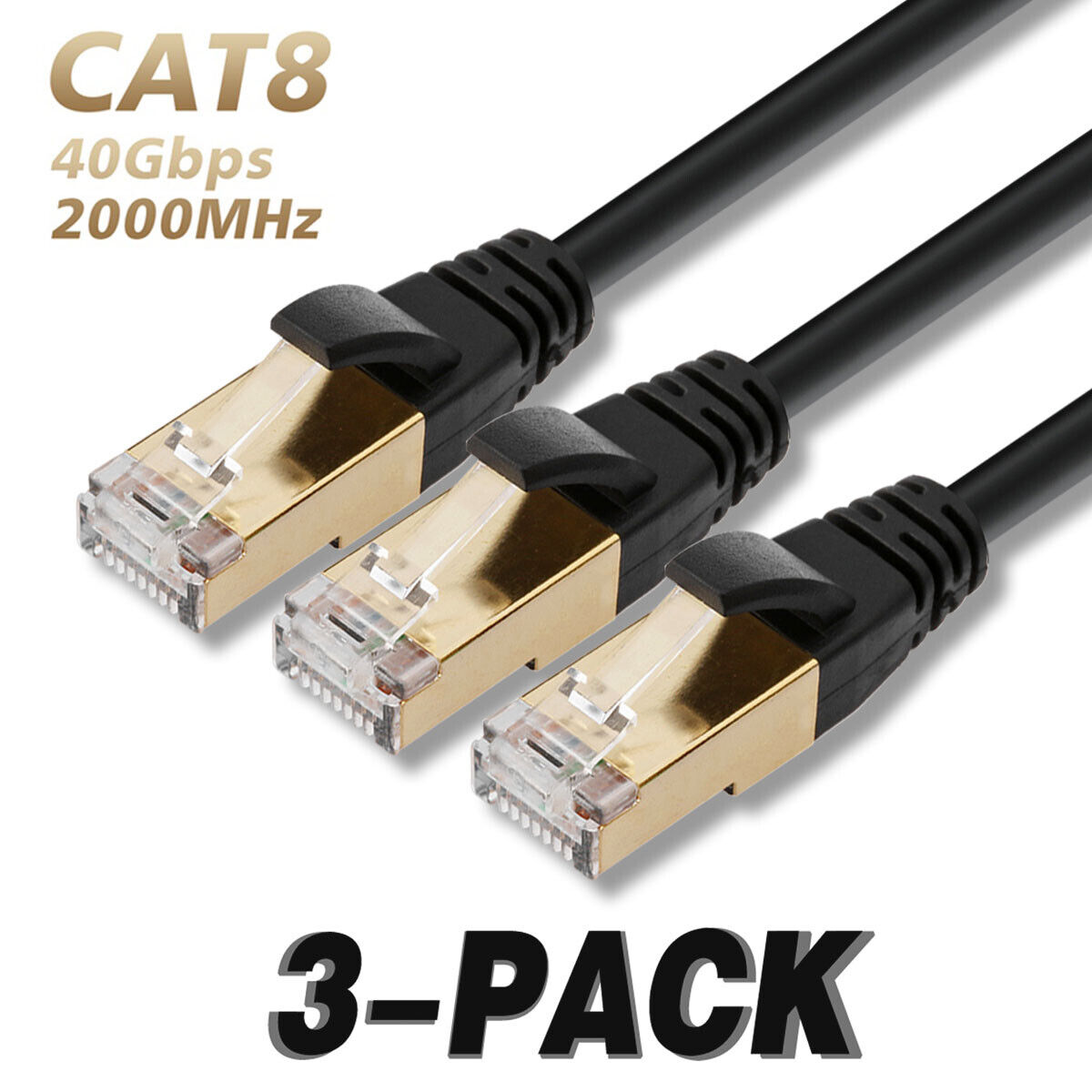 Premium 3Pack SFTP Internet Cable Hi-Speed Cat 8 Lot Compatible w/Cat7/6/6e/5/5e