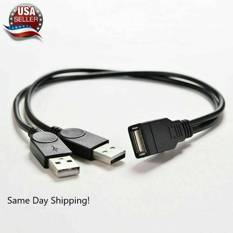 USB 2.0 Female to 2 Dual USB Male Power Adapter Y Splitter Cable Cord Connector