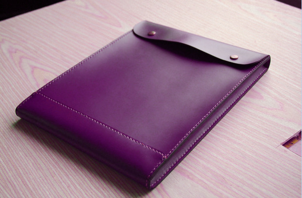 iPad laptop Briefcase file folder pocket cow Leather bag Personalize purple Z920