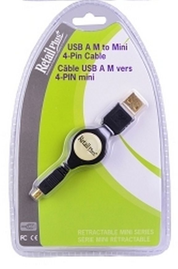 RetailPlus RC-MCCA-RA4 Retractable USB A to 4-pin USB Mini-B Cable 