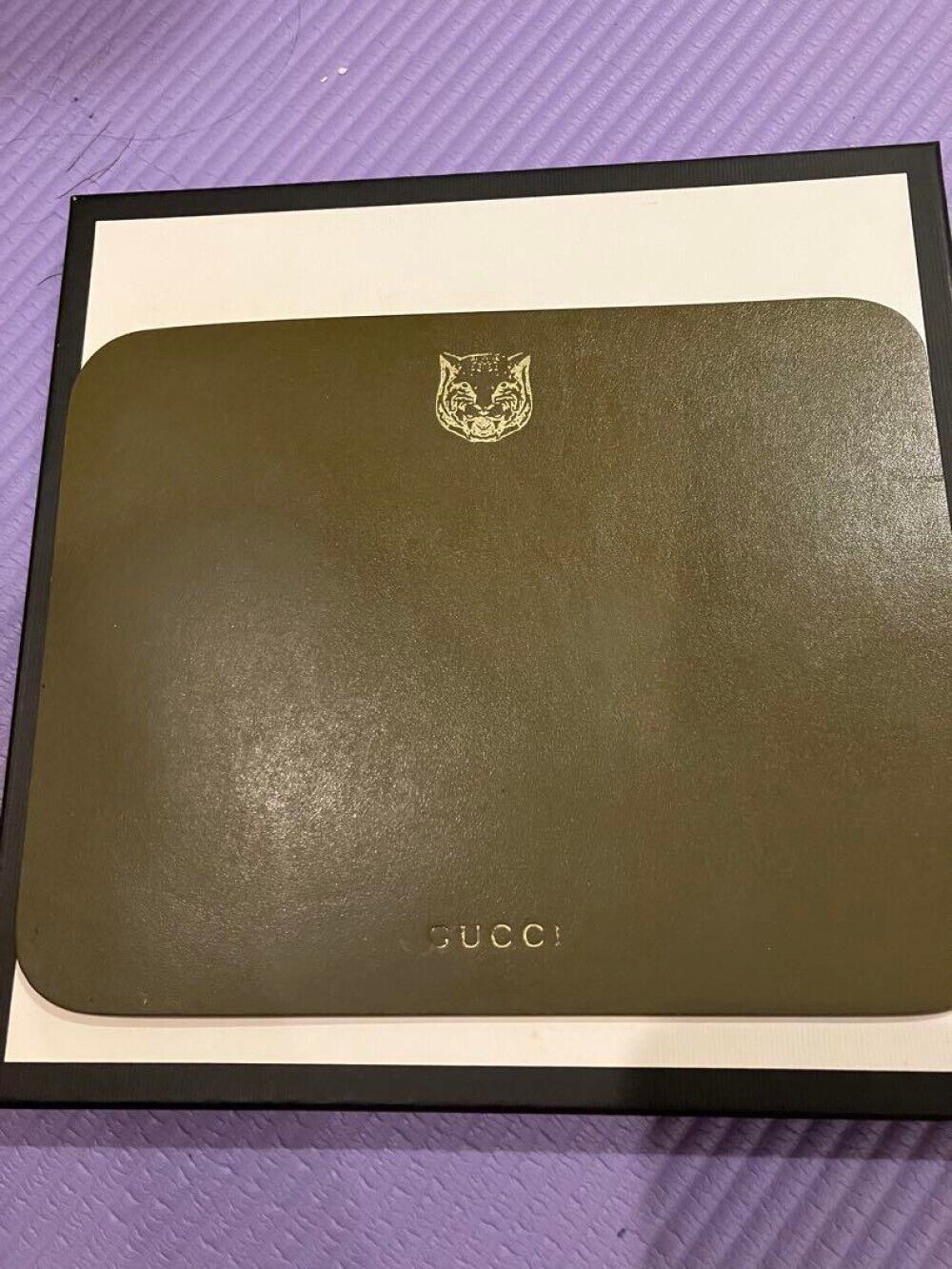 GUCCI Office Supplies Taiga Tiger Mouse Pad Leather Khaki Novelty