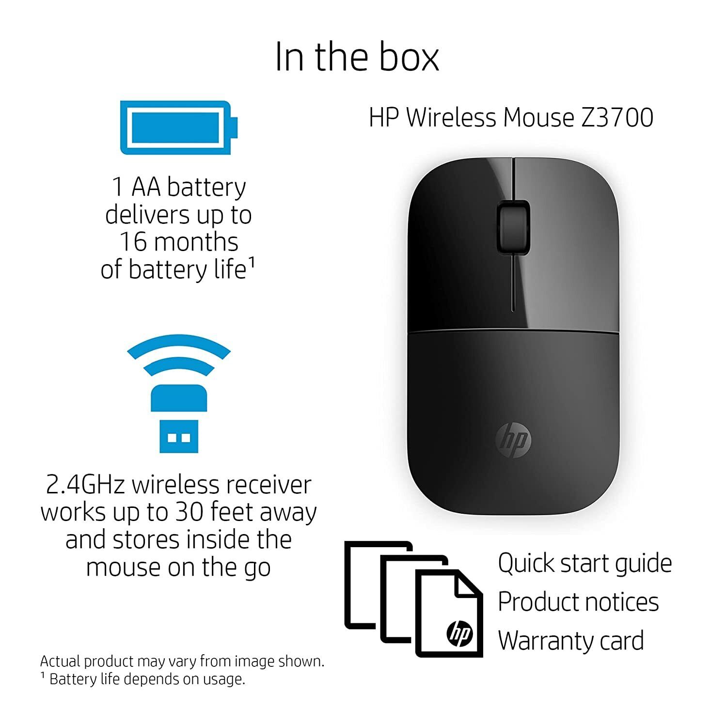 HP Z3700 Wireless Mouse 1200 DPI for Windows, MAC - 4 Color Choice - 