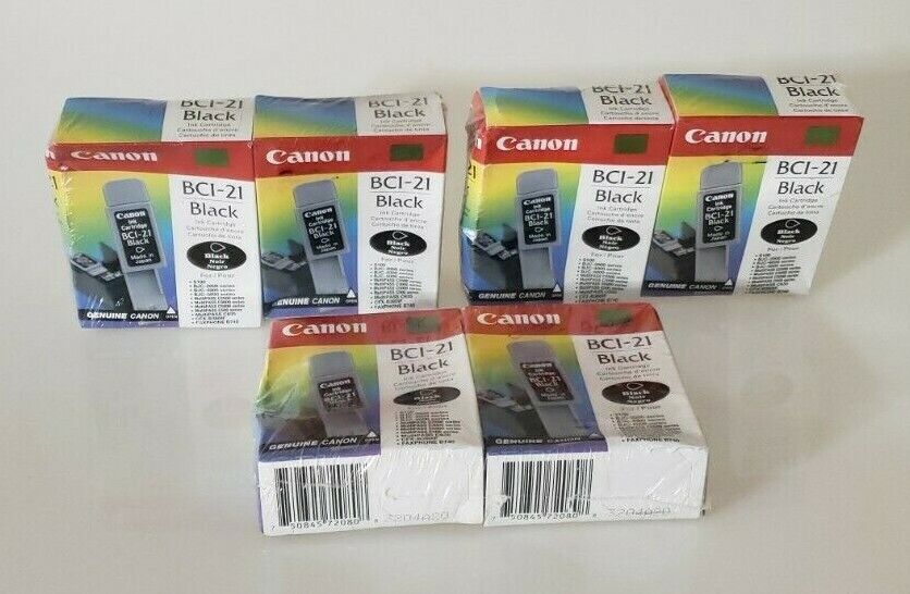 Genuine CANON Printer Black Ink Cartridges BCI-21 Lot of 6 BRAND NEW SEALED