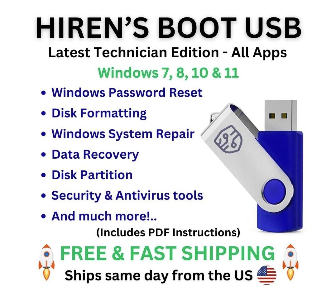 NEW Hiren\'s 2024 Boot USB PC Password Reset Disk Recovery Utilities &More