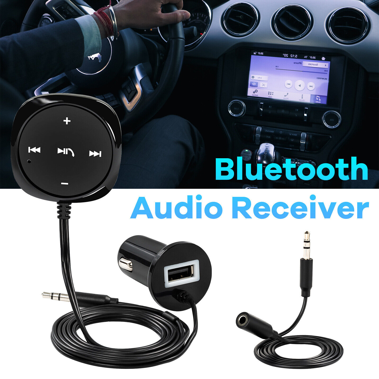 AUX-in Bluetooth Wireless Receiver Adapter FM Transmitter for Car Stereo Audio