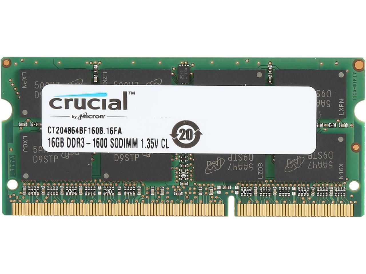 Crucial 16GB to 64GB SODIMM DDR3L 1600mhz PC3L-12800 204-Pin 2Rx8 Memory RAM LOT