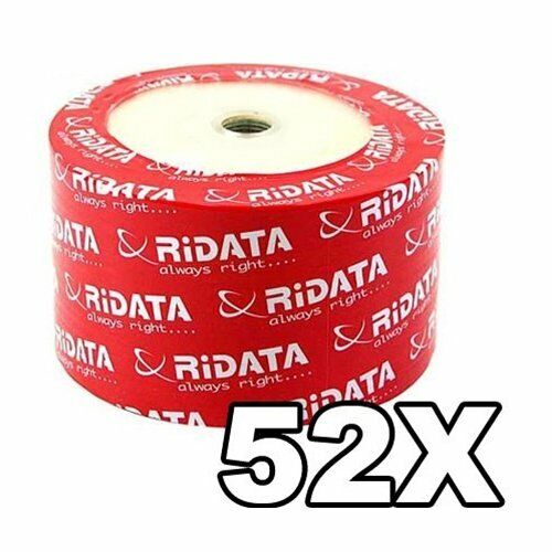 50 pcs Ritek Ridata 52X CD-R 80min 700MB White Inkjet Hub Printable 
