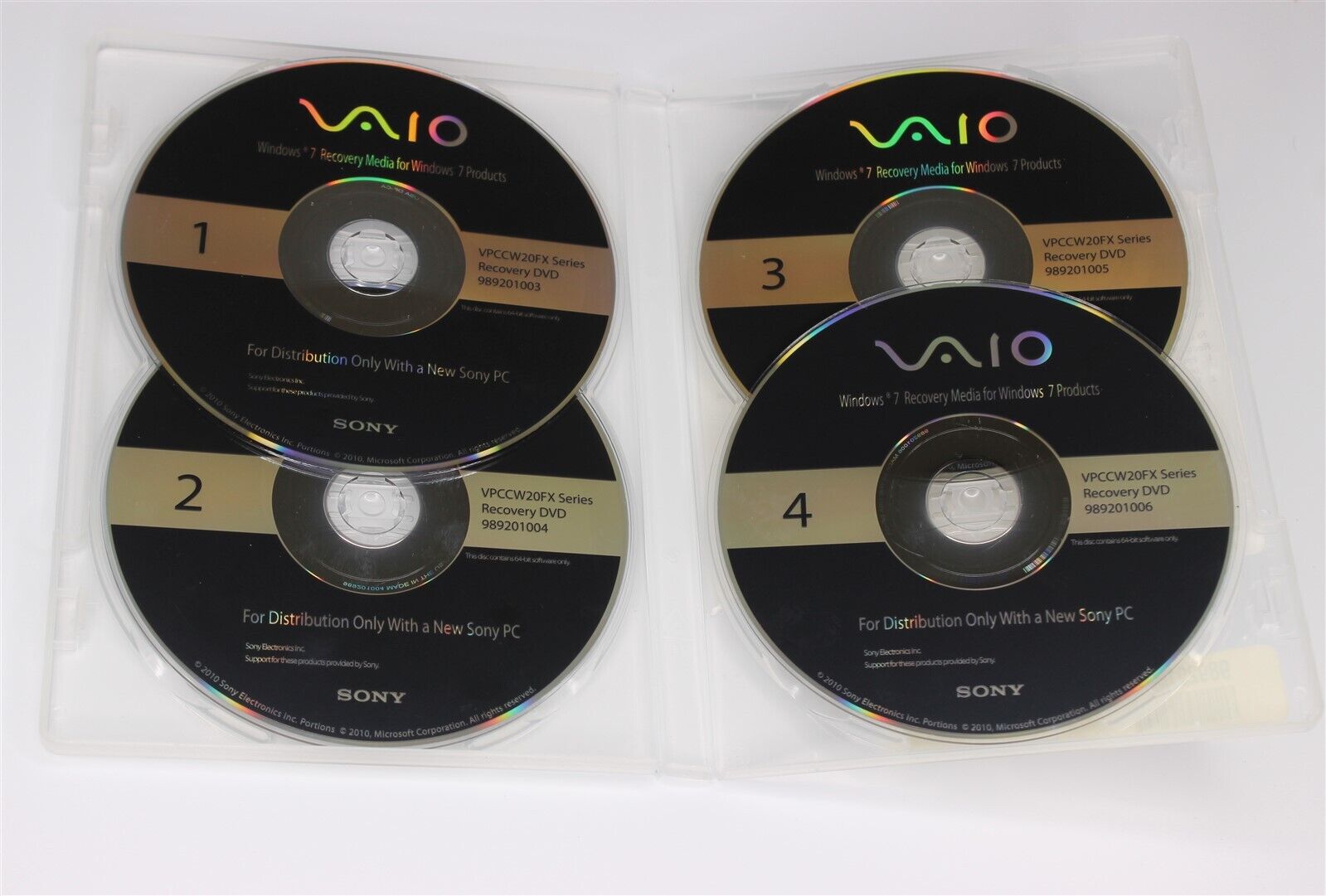Sony Vaio Laptop Computer Recovery Discs - VPC CW20FX Series - Win 7 - 4 DVDs