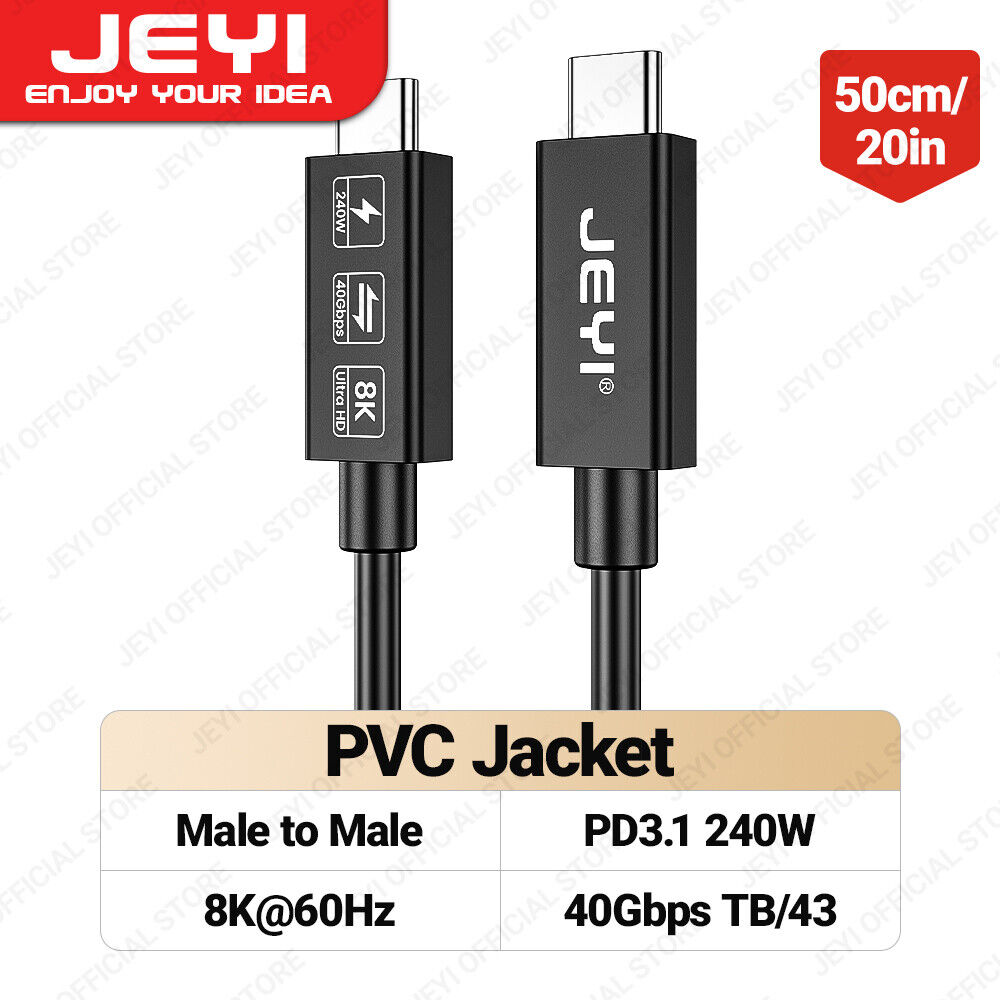 JEYI Thunderbolt 4/3 Cable USB4.0 40Gbps With PD3.1 240W Charging 8K Display