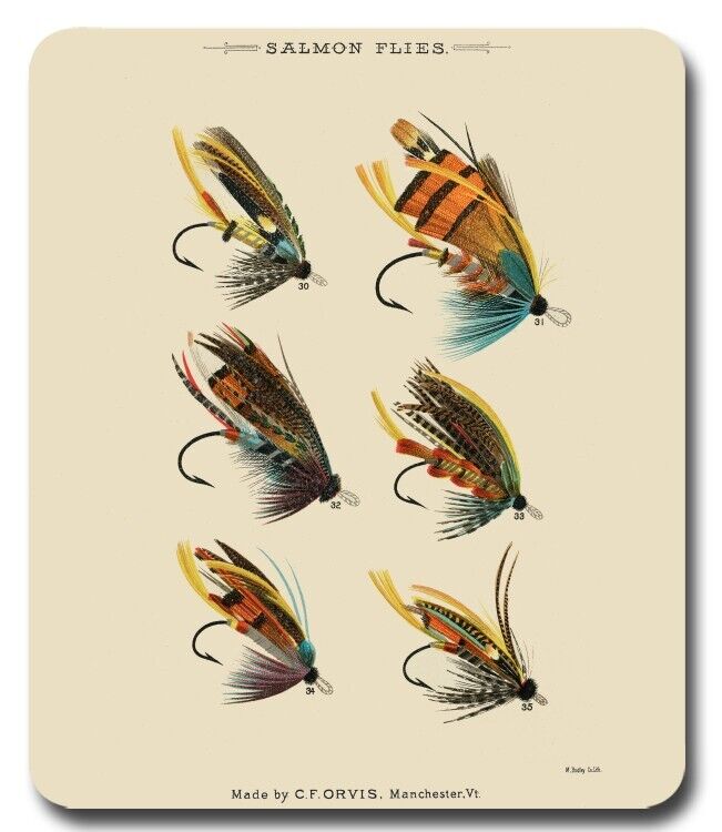 Antique Salmon Flies by Orvis ~ Mousepad / Mouse Pad ~Fly Fishing Fisherman Gift