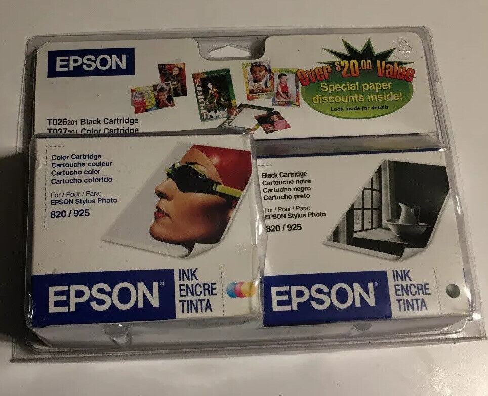 Lot Of Epson T026 201 Black And T027 201 Color Cartridges Date 07/2003