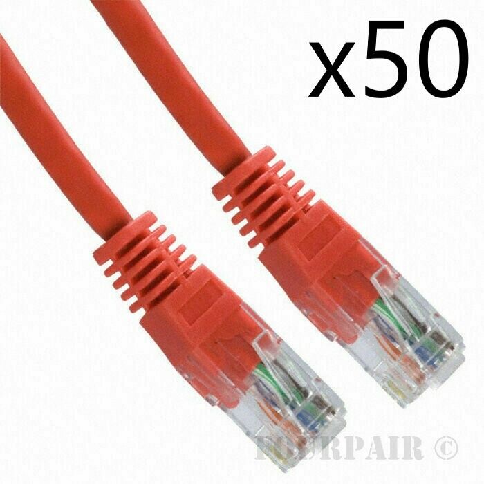 50 Pack Lot - 3ft CAT5e Ethernet Network LAN Router Patch Cable Cord Wire Red