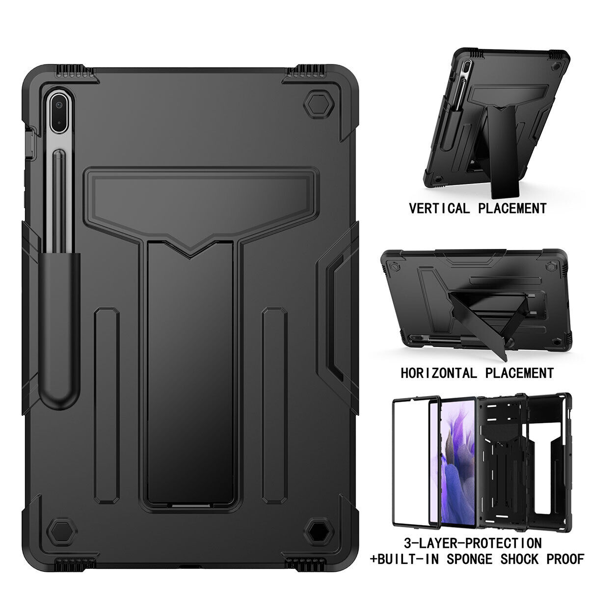 For Samsung Galaxy Tab S9 FE+/S8+/S7 Plus /S7 FE Hybrid Rugged Stand Case Cover