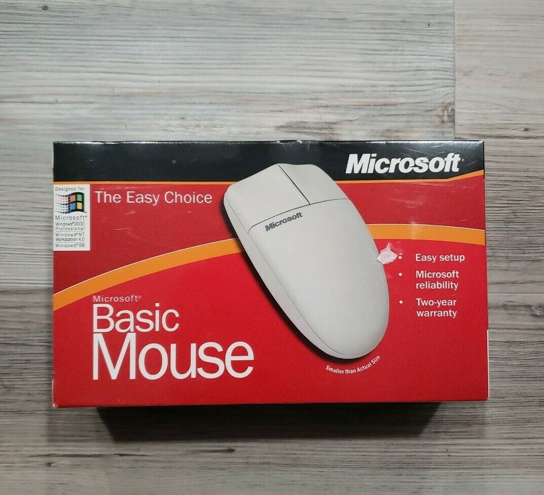 Vintage Microsoft Basic Mouse 1.0 PS/2 Windows 98 2000 Computer Wired Brand New