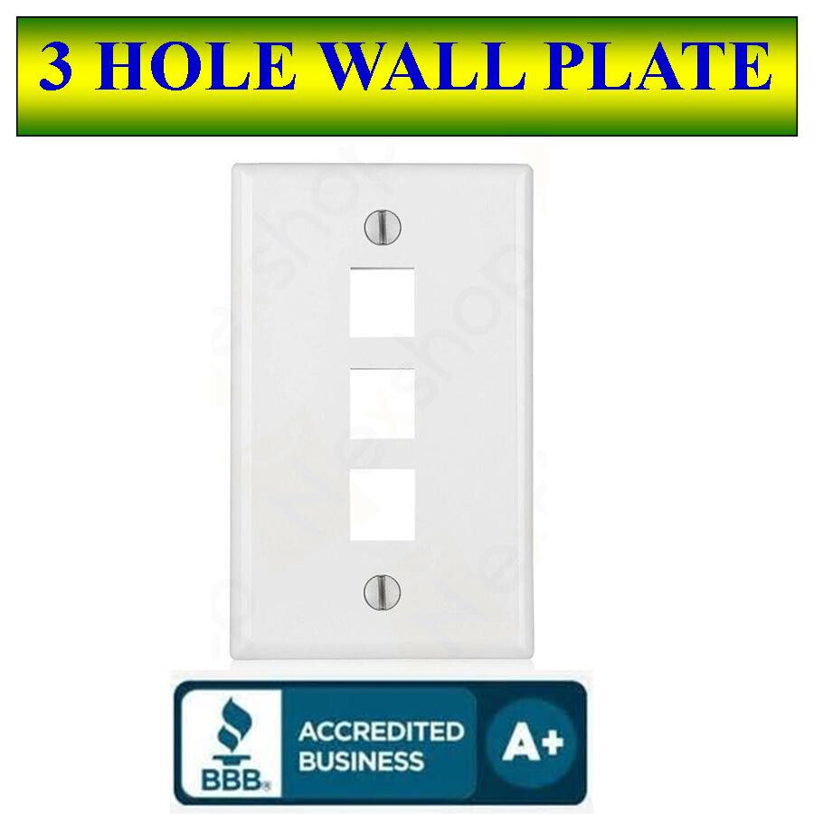 Wall Plate 3 Port White Keystone Jack for RJ45 HDMI, USB, A/V Connectors