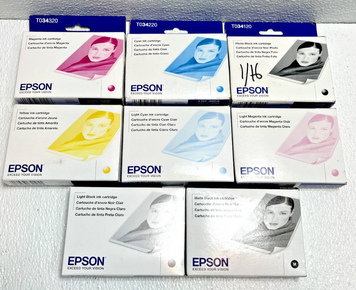 Genuine Epson Ink Set Stylus Photo 2200 Set of 8 Sealed Boxes Date 2015 - 2017