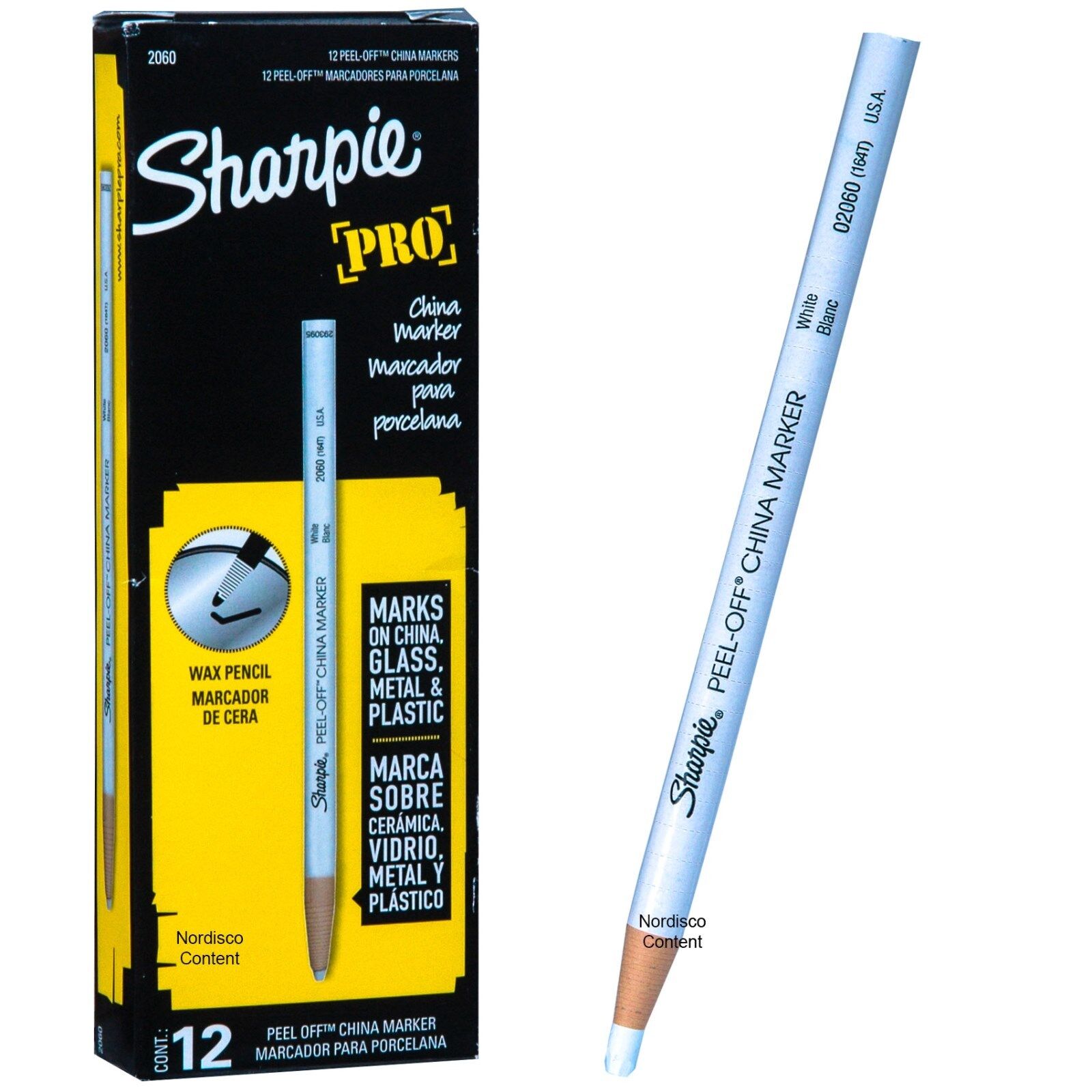 Sharpie Pro White Peel Off China Marker, Grease Pencil, 02060, Box of 12