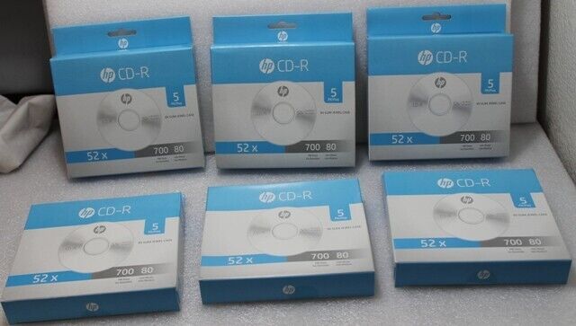 LOT OF 6 X 5-PACK=30  HP CD-R IN SLIM JEWELL CASES  700MB Data 80 Min Music 52x