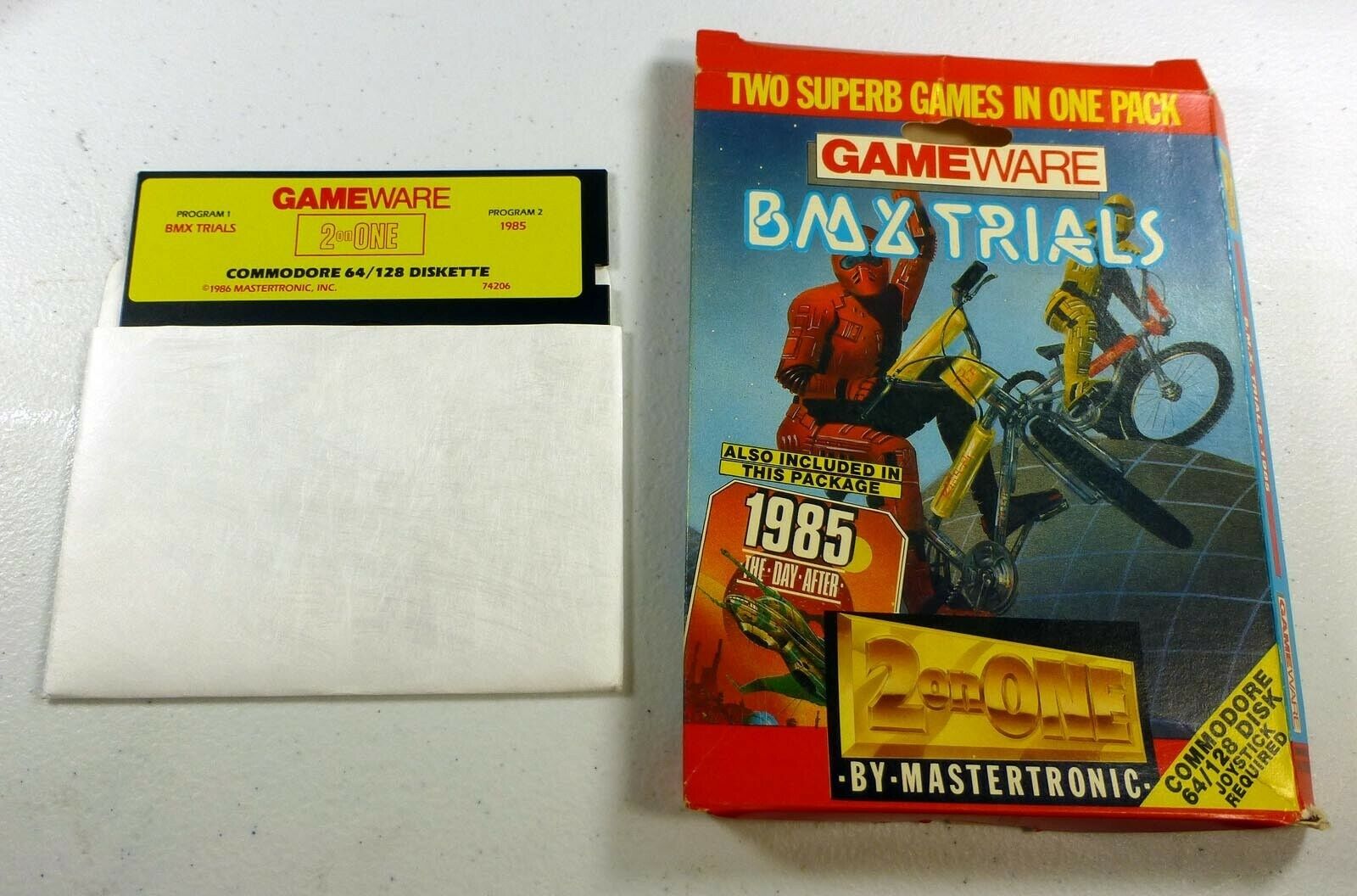 Commodore 64/128: BMX TRAILS & 1985 for C64 disk & BOX - Mastertronic
