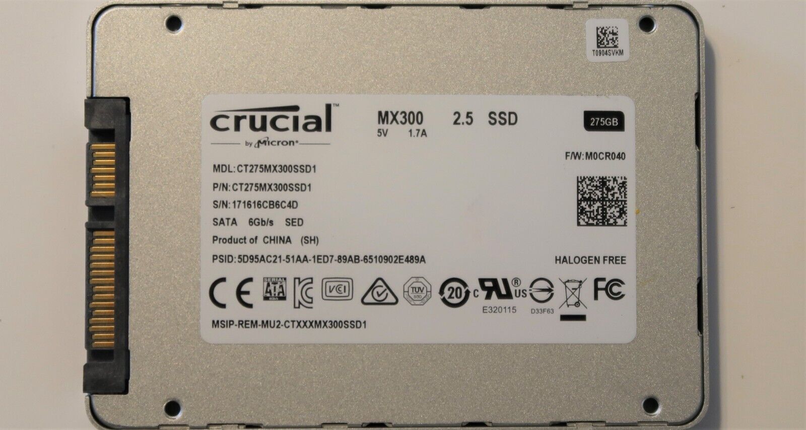 Crucial CT275MX300SSD1 FW:M0CR040 MX300 6Gb/s SED 275gb 2.5\