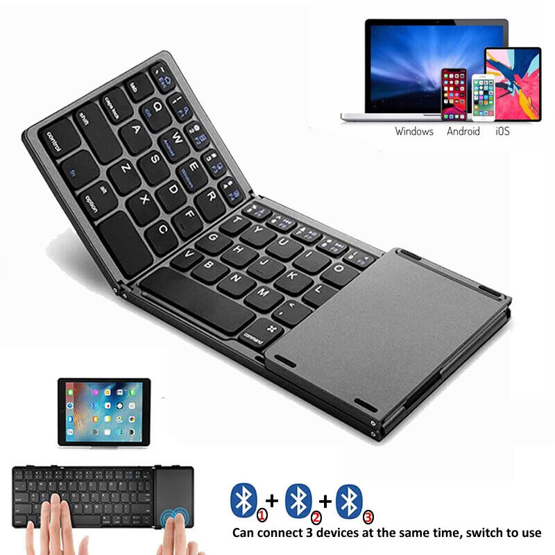 Wireless Folding Keyboard with Touchpad Portable Mini Three Bluetooth Foldable 