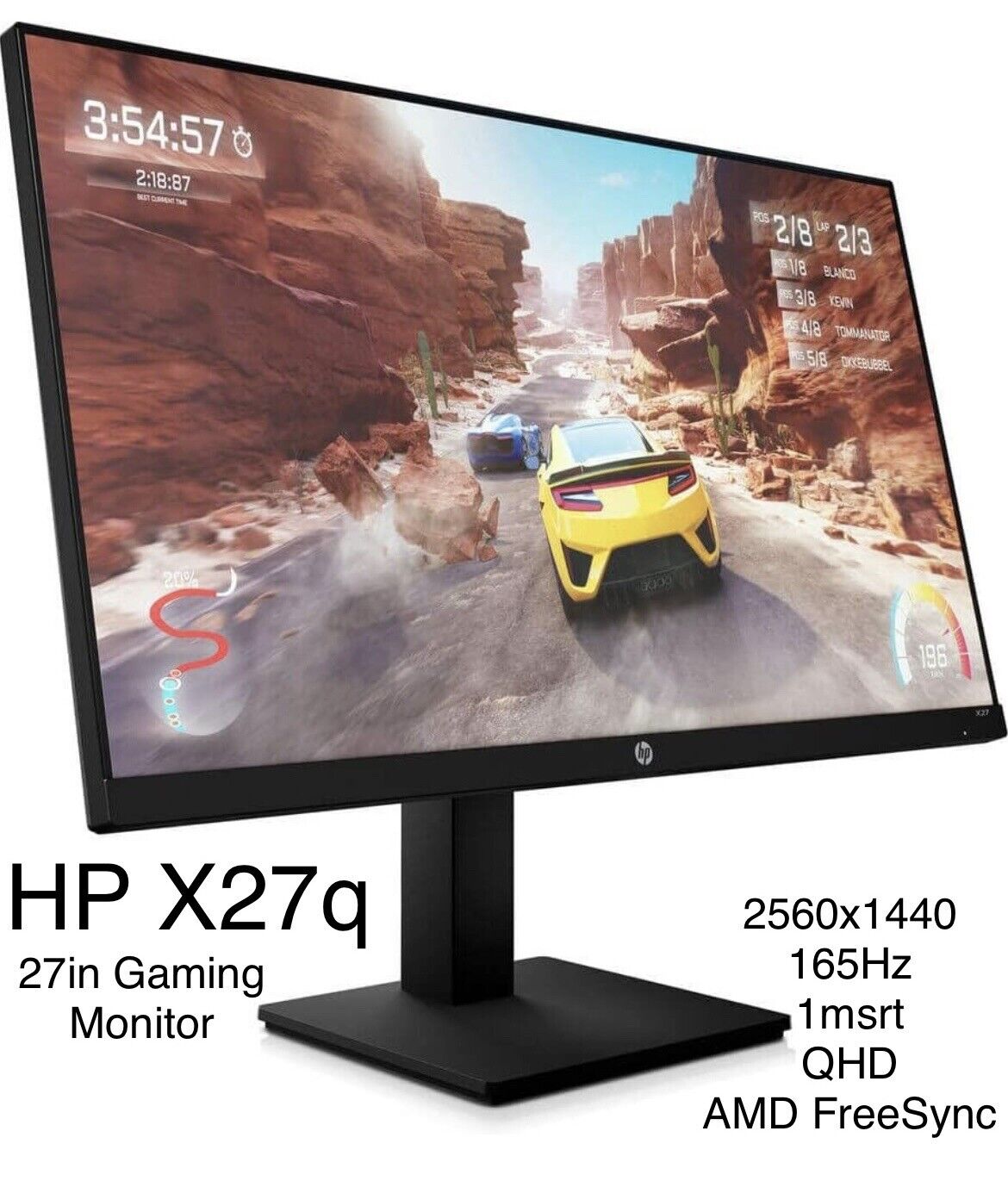 HP 27-inch X27q QHD Gaming w/ Tilt Height Adjustment AMD FreeSync Premium - NEW