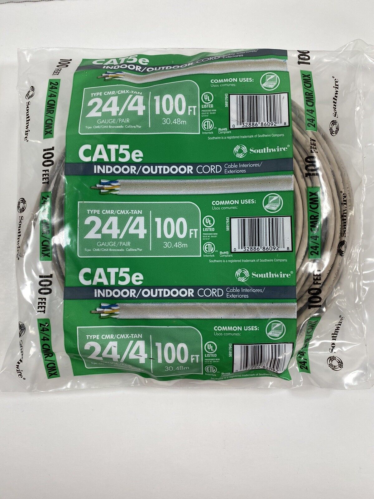 Southwire 100 ft. 24/4 CAT 5E Indoor/Outdoor Cord Type CMR/CMX-TAN/Price PerRoll