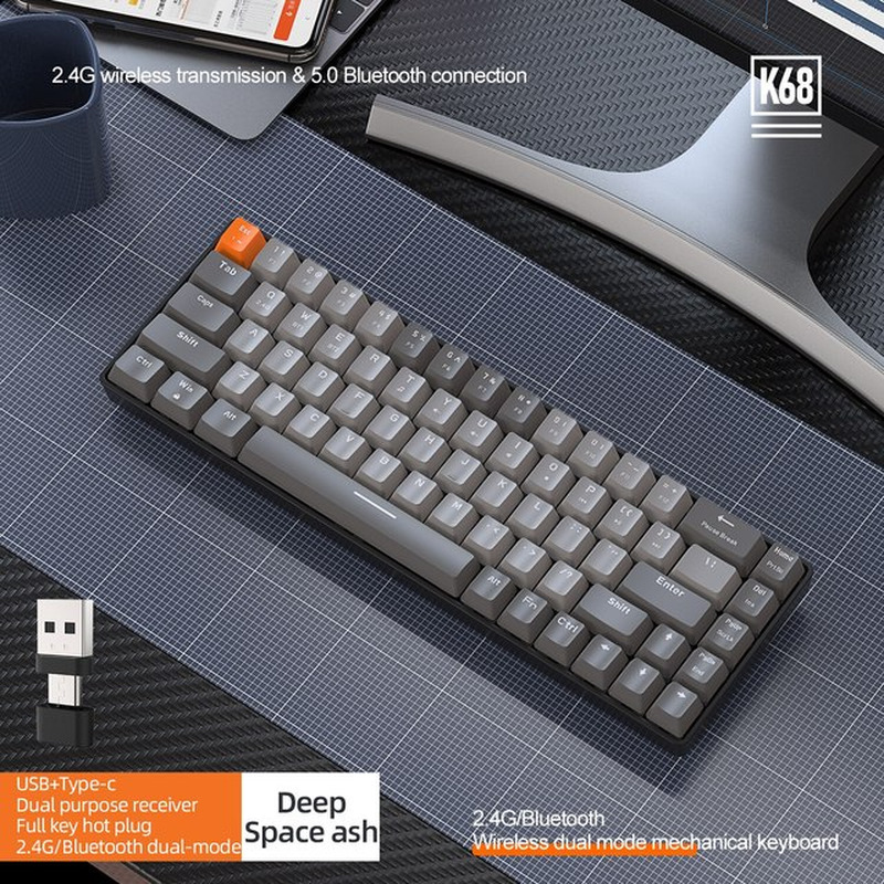 Wireless Mechanical Mini 68-Key Keyboard Bluetooth Dual Mode PC Gaming Consoles
