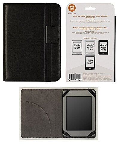 Staples Genuine Soft Leather eReader Case for Kindle Devices Black  Brand New