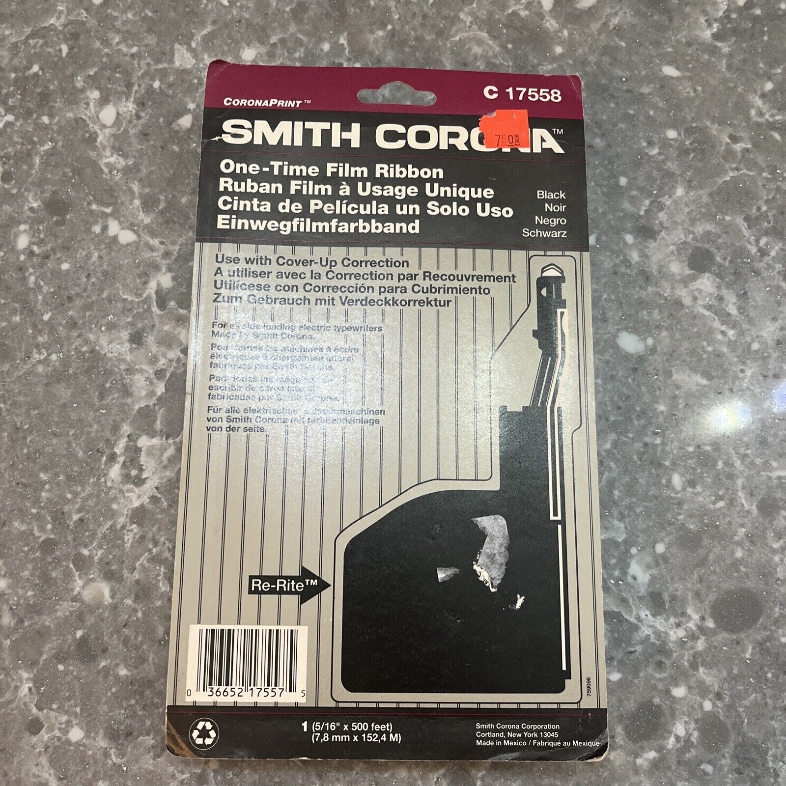 Smith Corona C17558 Black Typewriter Cartridge One-Time Film Ribbon 5/16\